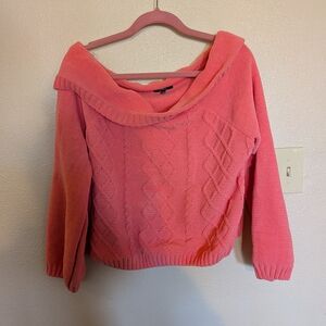MM Women's Pink Coral Cable Knit Off-Shoulder Sweater